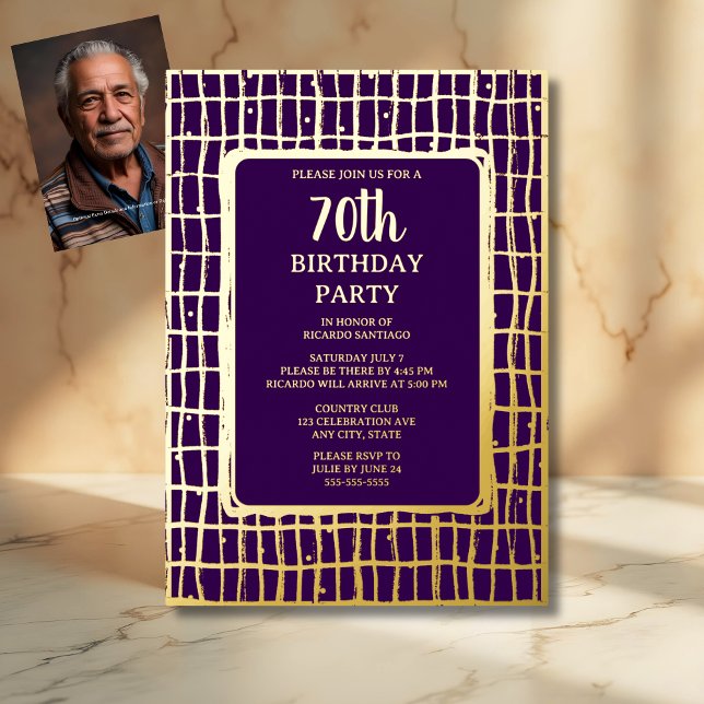 Elegant Purple Gold 70th Custom Birthday Party  Foil Invitation (Creator Uploaded)