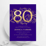 Elegant Purple Gold 80th Birthday Invitation<br><div class="desc">Elegant purple gold 80th birthday party invitation. Customizable modern feminine design featuring roses botanical accents and faux glitter gold. Simple floral invite card perfect for a stylish female bday celebration. Personalize with your own details. Printed Zazzle invitations or instant download digital printable template.</div>