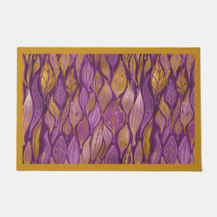Elegant Purple Gold Abstract Foliage Pattern Doormat