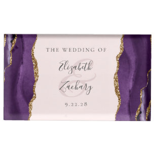 Elegant Purple Gold Agate Blush Pink Place Card Holder