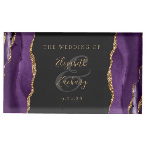 Elegant Purple Gold Agate Dark Place Card Holder