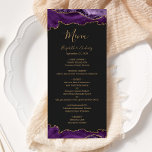 Elegant Purple Gold Agate Dark Wedding Menu<br><div class="desc">This elegant,  modern wedding menu features top and bottom borders of purple watercolor agate trimmed with gold faux glitter. The text appears in elegant gold-colored handwriting,  italic and copperplate fonts on a slate black background. The agate design is repeated on the reverse.</div>