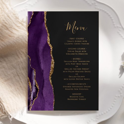 Elegant Purple Gold Agate Dark Wedding Menu