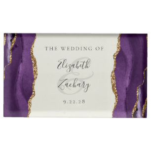 Elegant Purple Gold Agate Ivory Place Card Holder