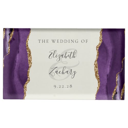 Elegant Purple Gold Agate Ivory Place Card Holder