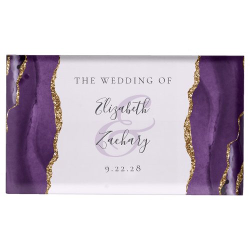Elegant Purple Gold Agate Lavender Place Card Holder