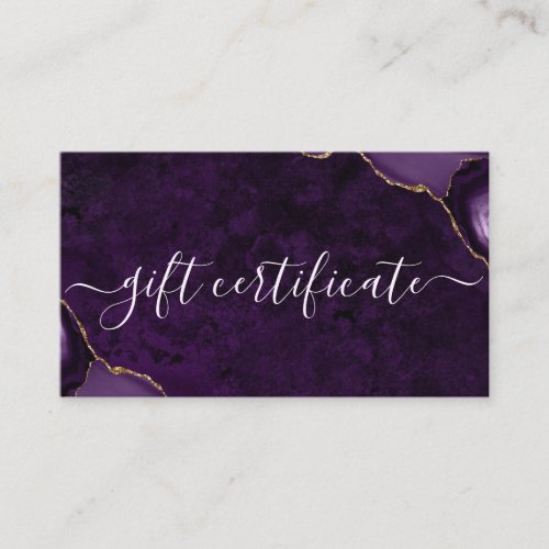 Elegant Purple Gold agate marble Gift Certificate