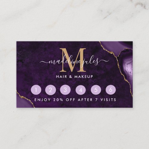 Elegant Purple Gold agate marble Loyalty Card