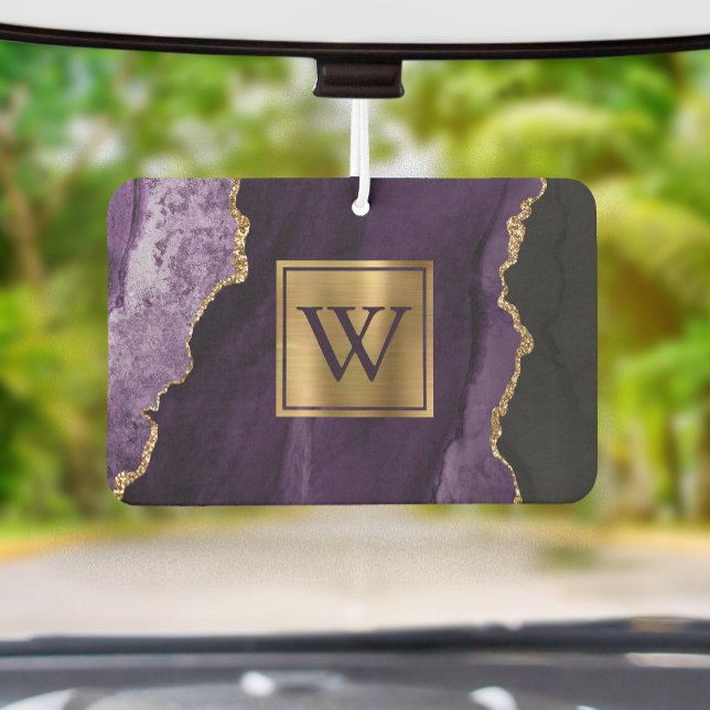 Elegant Purple Gold Agate Monogram Air Freshener (Creator Uploaded)