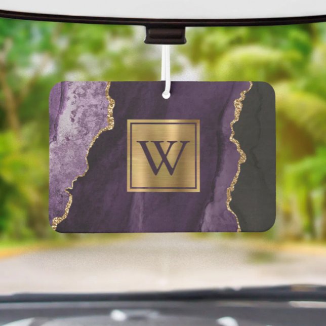 Elegant Purple Gold Agate Monogram Air Freshener (Creator Uploaded)