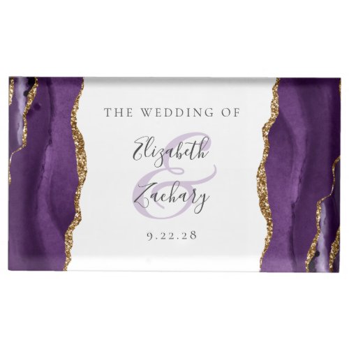 Elegant Purple Gold Agate Place Card Holder