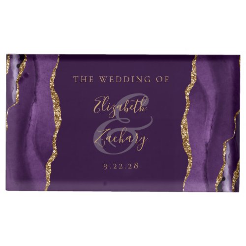Elegant Purple Gold Agate Plum Place Card Holder