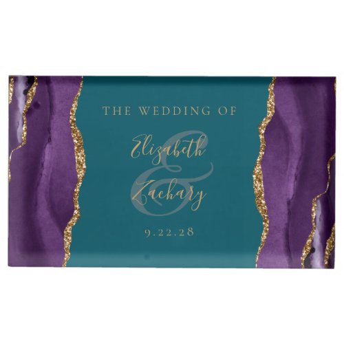 Elegant Purple Gold Agate Teal Place Card Holder