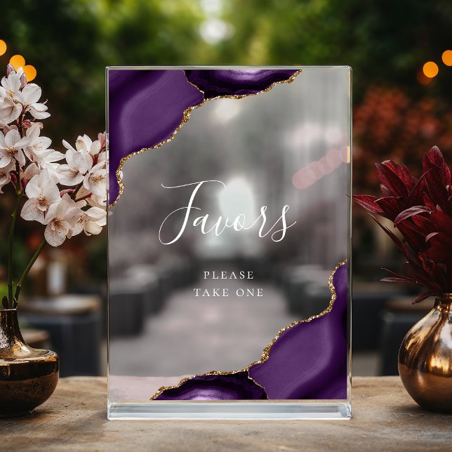 Elegant Purple Gold Agate Wedding Favors Acrylic Sign (Creator Uploaded)