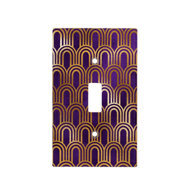 Elegant Purple Gold Art Deco Classy Chic Light Switch Cover (Front)