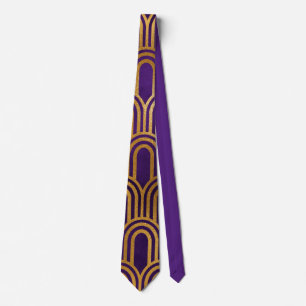 Elegant Purple Gold Art Deco Geometric Pattern Neck Tie