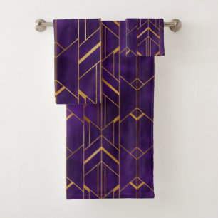 Elegant Purple Gold Art Deco Pattern Design Bath Towel Set