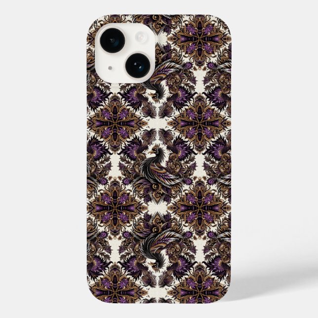 Elegant Purple Gold Batik Raven iPhone Case (Back)