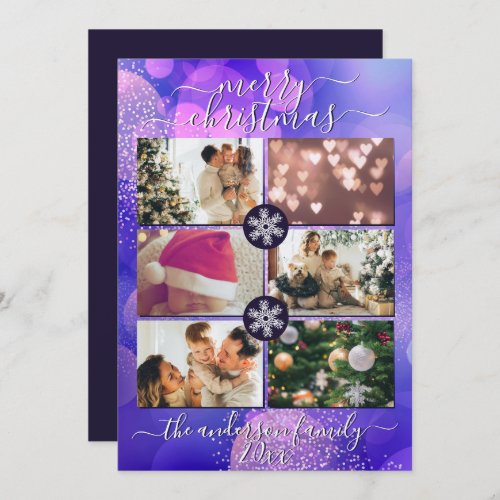 Elegant Purple Gold Bokeh Art Merry Christmas Holiday Card