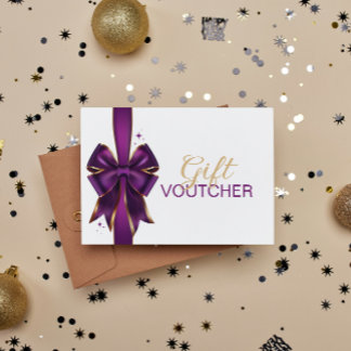 Elegant Purple & Gold Bow Gift Voucher
