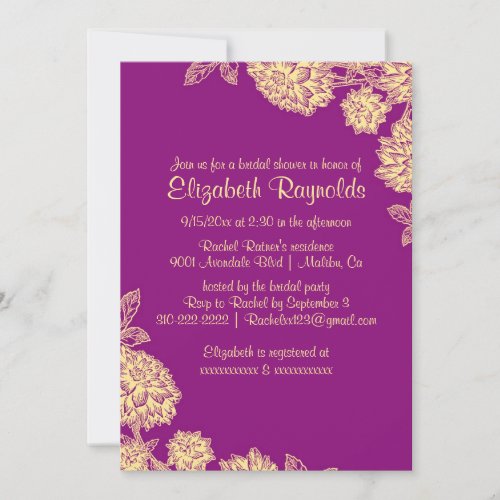 Elegant Purple &amp; Gold Bridal Shower Invitations