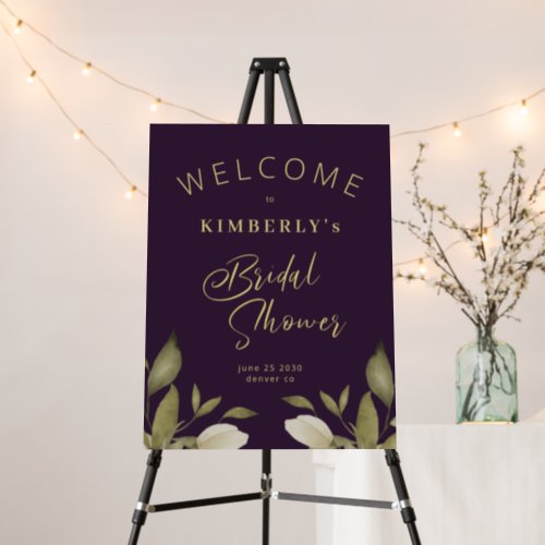 Elegant purple gold bridal shower welcome sign