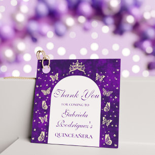 Elegant Purple Gold Butterfly Mis Quince Thank You Favor Tags