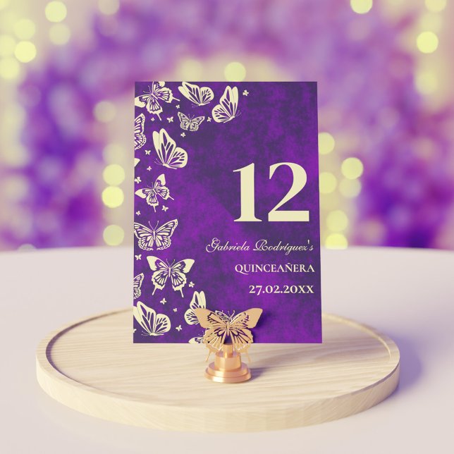 Elegant Purple Gold Butterfly Quinceañera Seating Table Number (Elegant Purple Gold Butterfly Quinceañera Seating Table Number)