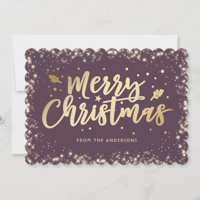 Elegant Purple Gold Calligraphy Merry Christmas Holiday Card (Front)