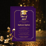 Elegant Purple | Gold Cap College Graduation Party Invitation