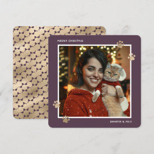 Elegant Purple Gold Cat Owner Photo Meowy Holiday Card