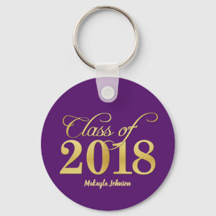 Elegant Purple & Gold Class of 2018 Graduation Keychain