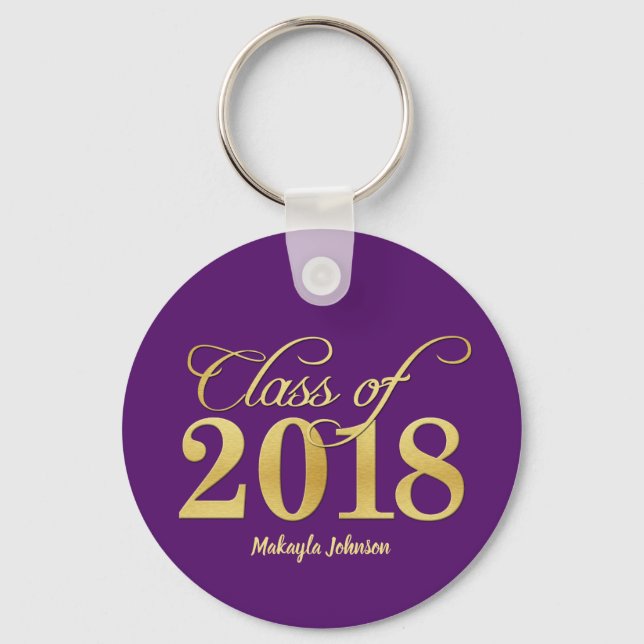 Elegant Purple & Gold Class of 2018 Graduation Keychain (Front)