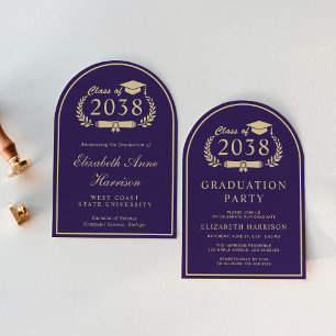 Elegant Purple Gold College Arch Graduation Party Invitation