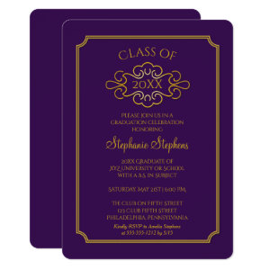 Elegant Purple | Gold College Graduation Party Card