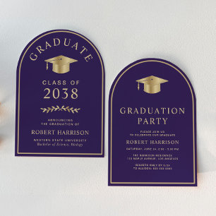 Elegant Purple Gold College Graduation Party Invitation