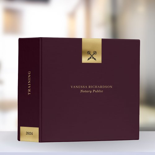 Elegant Purple Gold Cross Pen Logo Modern Notary  3 Ring Binder