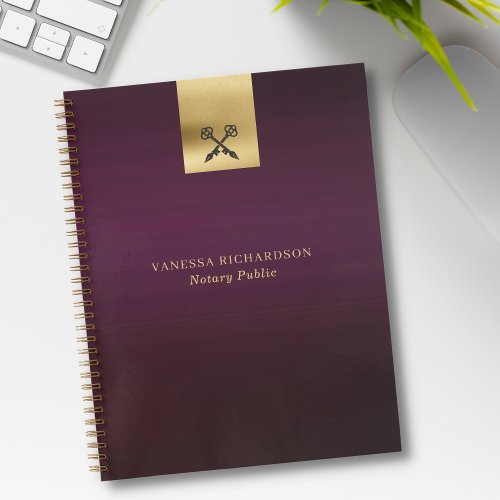 Elegant Purple Gold Cross Pen Logo Modern Notary  Notebook