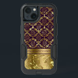 Elegant Purple & Gold Dalasks Metallic Texture iPhone 13 Case<br><div class="desc">Elegant purple and gold floral lace damasks pattern with metallic texture print accent.
Customizable monogram.</div>
