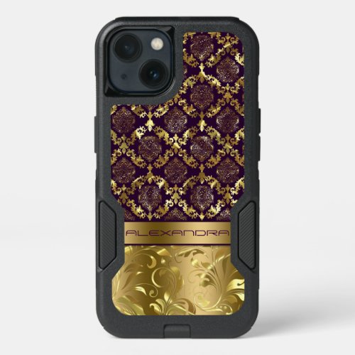 Elegant Purple  Gold Dalasks Metallic Texture iPhone 13 Case