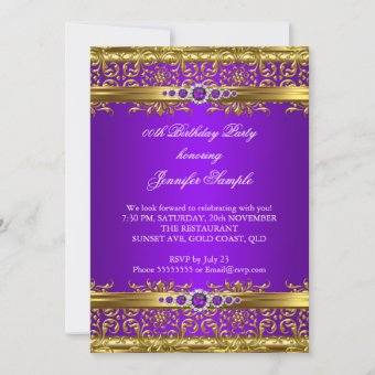 Elegant Purple Gold Damask Diamond Birthday Invitation | Zazzle