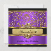 Elegant Purple Gold Damask Pearl Party Invitation (Front)