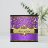 Elegant Purple Gold Damask Pearl Party Invitation (Standing Front)