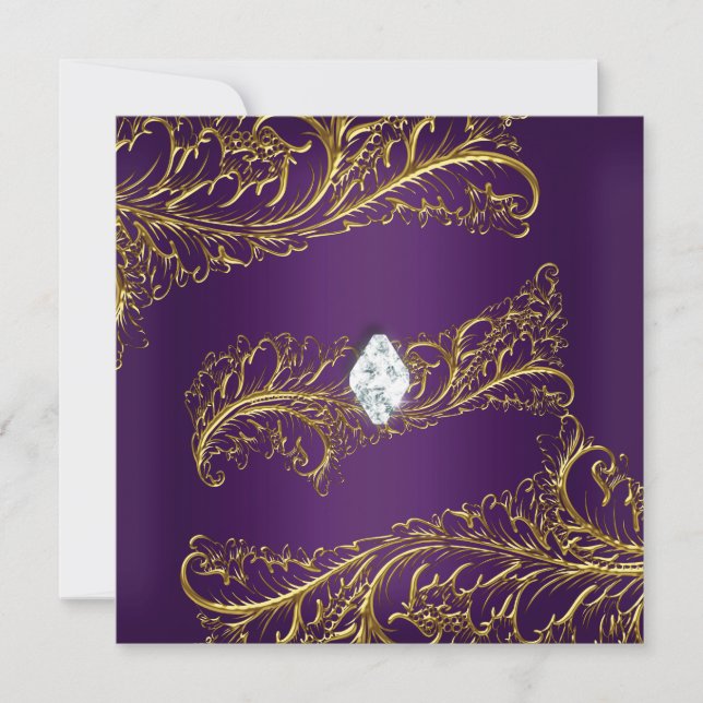 Elegant Purple Gold Diamond Jewel Birthday Party Invitation (Front)