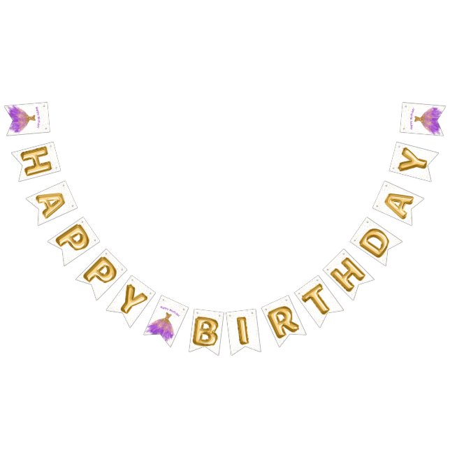 Elegant Purple Gold Dress Birthday Bunting Flags (All)