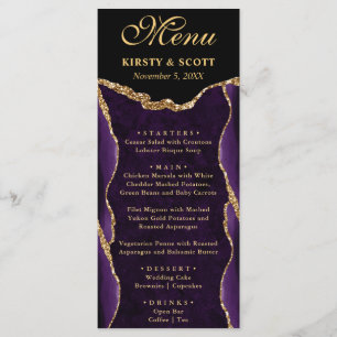 Elegant Purple & Gold Faux Glitter Agate Wedding Menu