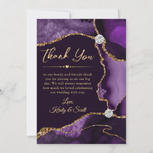 Elegant Purple & Gold Faux Glitter Agate Wedding Thank You Card