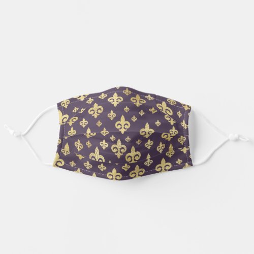 Elegant Purple  Gold Fleur_de_Lis Mardi Gras Adult Cloth Face Mask