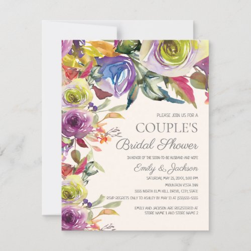 Elegant Purple Gold Floral Couples Bridal Shower Invitation