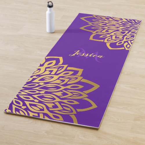 Elegant Purple Gold Floral Mandala Monogram  Yoga Mat